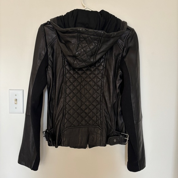 MICHAEL Michael Kors Black Hooded Quilted Leather Jacket Small - Picture 3 of 11